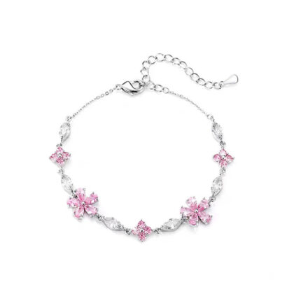 Rhinestone cherry blossom pink flower bracelet