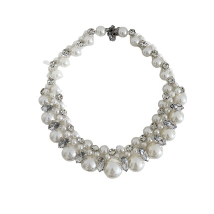 Frenchn style diamond and pearl beaded necklace