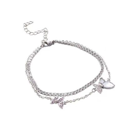 Micro set cubic zirconia double layered butterfly bracelet