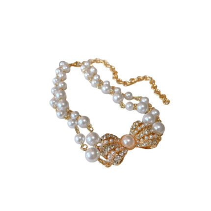 Diamond double layered artificial pearl necklace