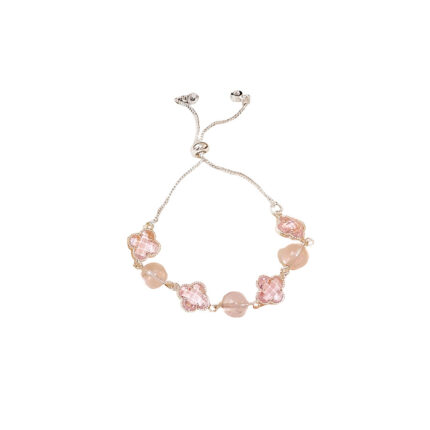 White crystal glass bead flower design adjustable bracelet