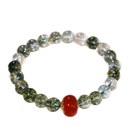 Optimized Green Phantom Quartz Red Agate Beaded Bracelet
